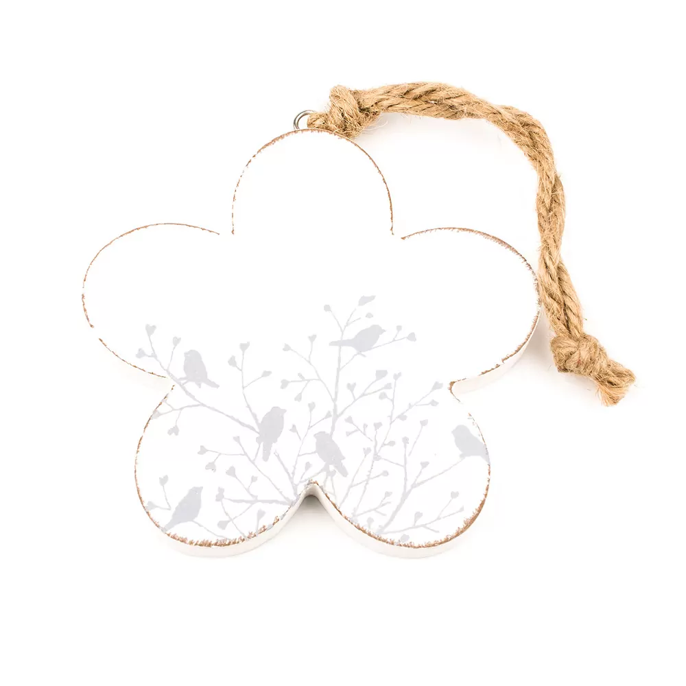 Kytka závěs dřevo 12cm bílá