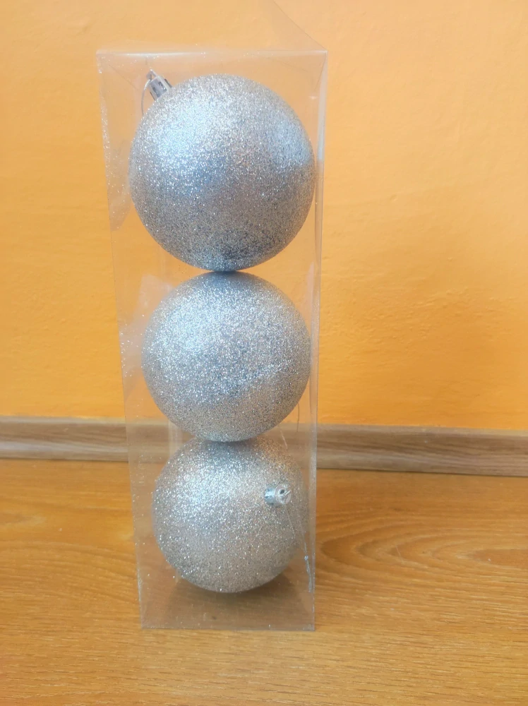 Baňky pvc 3ks/10cm stříbrné třpytky
