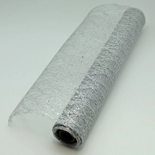 Krajka polyester š36cm/5m stříbrná gliter
