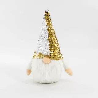 Skřítek textil s flitry 29cm bílá/zlatá
