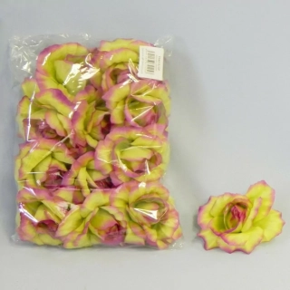Růže hlava textil 12ks/8cm zelená/růžová