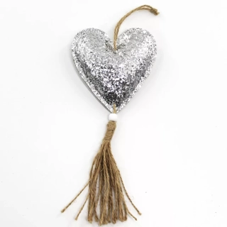 Srdce koženka závěs 23cm stříbrná