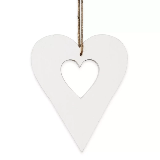 Srdce závěs dřevo 20cm bílá