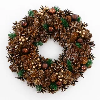 Věnec šišky,pvc vánoční pr.34cm natural