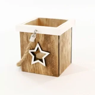 Lucerna dřevo/sklo 9cm natural/bílá