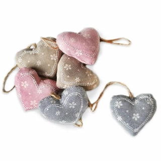 Srdce textil 6ks/6cm mix