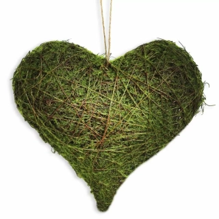Srdce závěs mech/proutí 35cm zelená