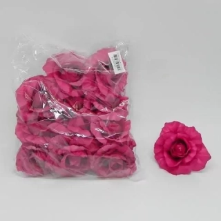 Růže hlava textil 12ks/8cm tm.růžová