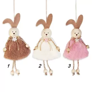 Zajíc závěs textil/dřevo 17cm mix