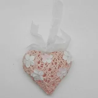 Srdce závěs papírový provázek růžová/bílá