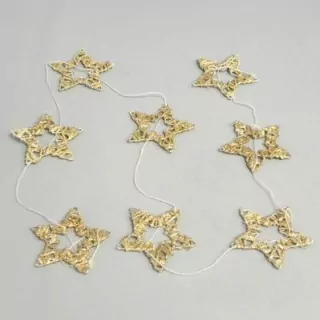 Hvězda kov/proutí girlanda 7,5cm/8ks/1,5m zlatá