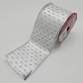 Stuha organza vánoční š6,3cm/5m bílá