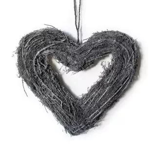 Srdce závěs proutí 35x34cm antracit