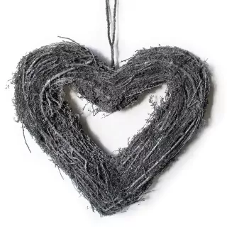 Srdce závěs proutí 46x42cm antracit
