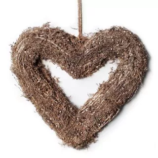 Srdce závěs proutí 46x42cm šampáň