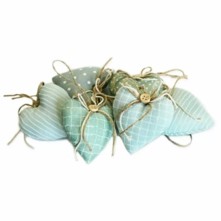 Srdce závěs textil 6ks/6,5cm mint