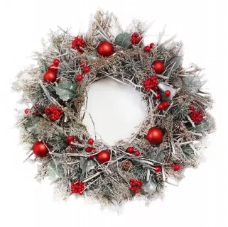 Věnec vánoční pr.60cm stříbrná/červená