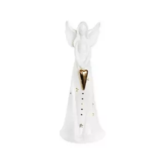 Anděl porcelán LED 23cm bílá