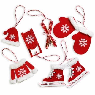 Vánoční záv.ozdoby dřevo 6ks/7cm červená