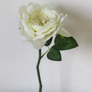 Růže umělá 23cm bílá gliter