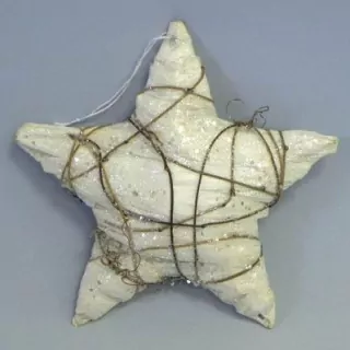 Hvězda závěs 3D ratan/pěna/kov pr.15cm bílá
