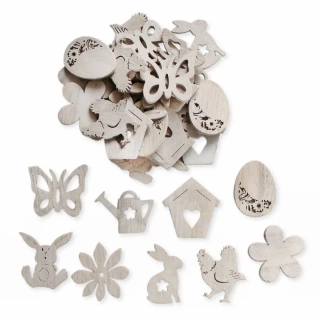 Přízdoby jaro dřevo 36ks/3,5cm mix