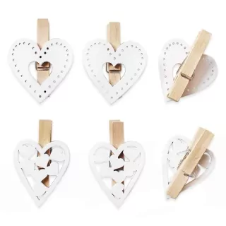Srdce kolíček dřevo 6ks/2cm bílá