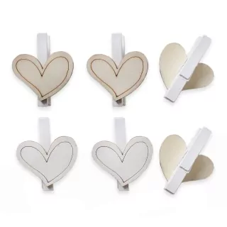 Srdce kolíček dřevo 6ks/4cm mix