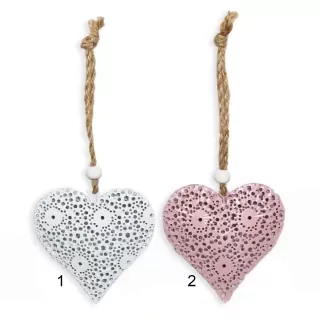 Srdce závěs kov 8cm bílá