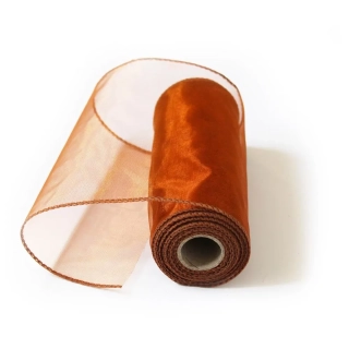 Organza obšitá š15cm/9m metalická hnědá