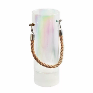 Svícen/váza sklo LED pr.9V20cm krém