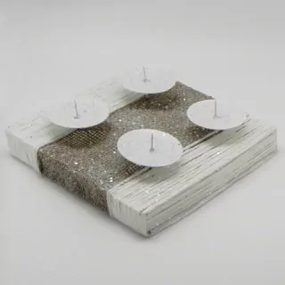 Svícen čtverec juta/provázek bílá