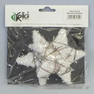Hvězda přízdoba ratan/pěna/kov pr.10cm S/2 bílá