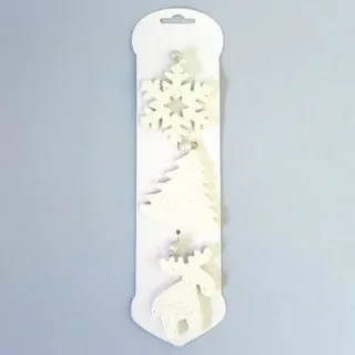 Vánoční ozdoby závěs dřevo 3ks/6,5cm bílá