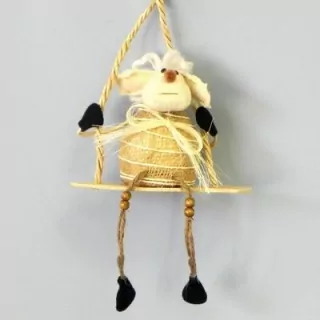 Ovečka houpačka lýko/textil 27cm natural