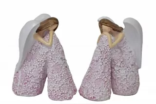 Sedící anděl Flo starorůžový 12,5 cm, mix druhů