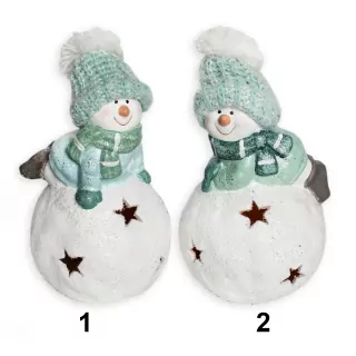 Sněhulák LED keramika 18cm mint mix