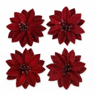Poinsettia květ textil 4ks/10cm bordó