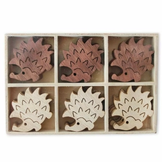 Ježek přízdoba dřevo 24ks/4cm hnědá