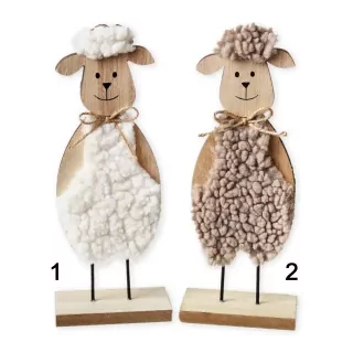 Beránek dřevo/textil 22cm mix hnědá/bílá