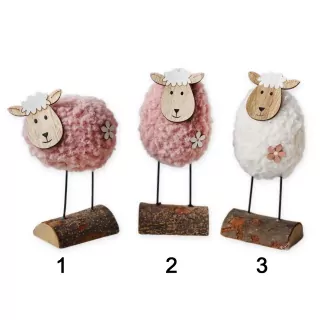 Beránek textil/dřevo 18cm mix růžová/bílá
