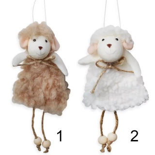  Ovečka závěs 15,5cm textil bílá/hnědá