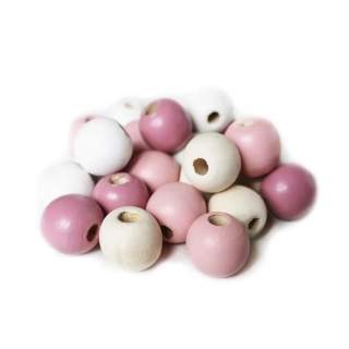 Perličky dřevo 24ks/1.8cm růžová mix