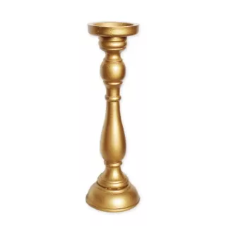 Svícen dřevo 37cm zlatá