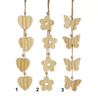 Závěs kytka/motýl/srdce dřevo 50cm natural