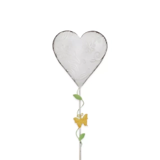 Srdce zápich kov 40cm bílá