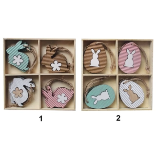 Zajíc/vajíčko závěs dřevo 8ks/5cm mix