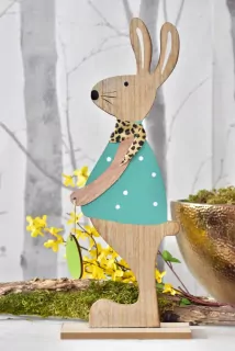 Dřevěný zajíc s vajíčkem 45 cm, tyrkysový
