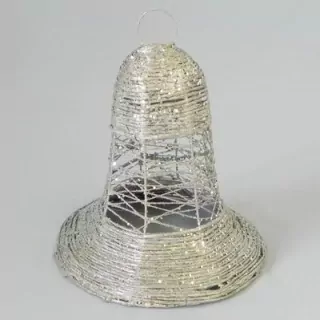 Zvon závěs kov/textil 3D pr.20cm stříbrná gliter