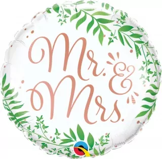 Fóliový balónek 18 palcový QL Mr & Mrs Elegant Greenery